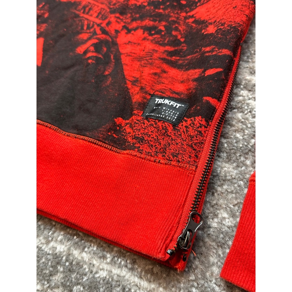 Trukfit‎ Sweatshirt Mens Small Red Praying Hands Graphic Side Zip All Over Print - Picture 4 of 15